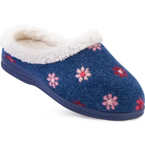 Slumber Navy Embroidered Slipper